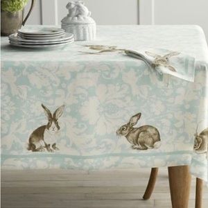 Brand new 90” ROUND Williams-Sonoma Damask Bunny Tablecloth